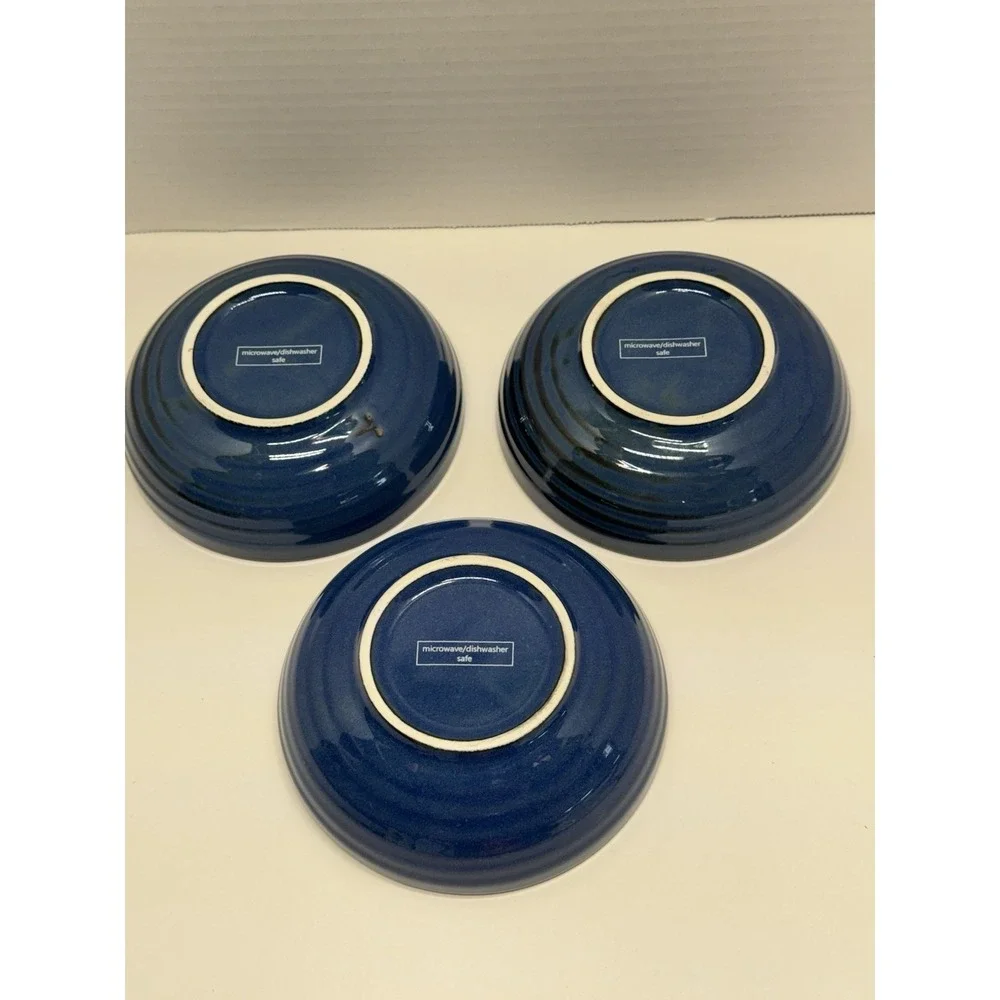 3 Creative Co-Op Stoneware Dipping Bowls Blue White Japanese Pattern EUC!